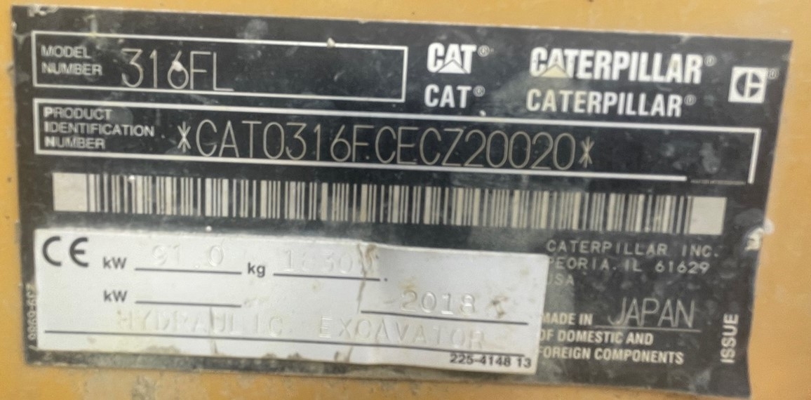 Pásové rýpadlo Caterpillar 316F L
