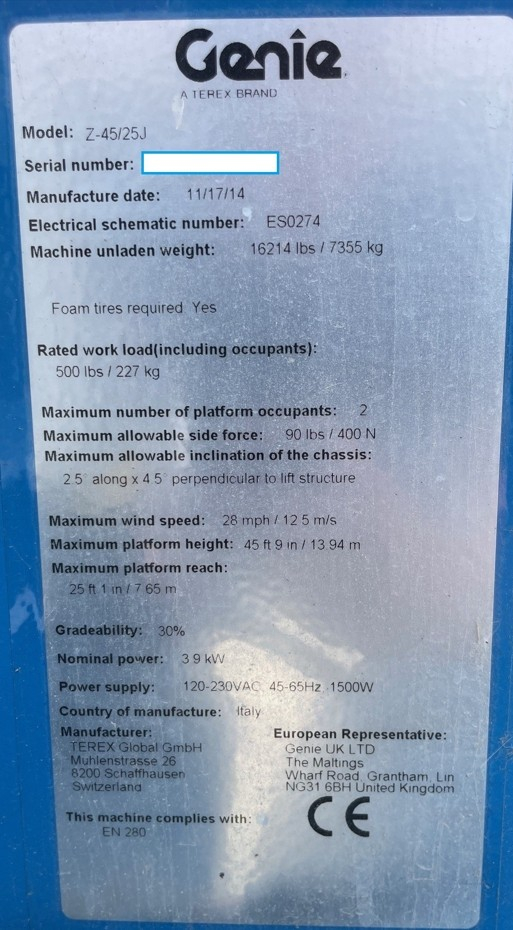 Pracovná plošina Genie Z-45/25 J - Predaj strojov z požičovne 5